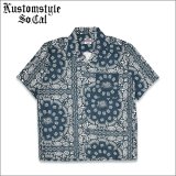 【送料無料】KustomStyle カスタムスタイル NORM BANDANA S/S オープンカラーシャツ NAVY