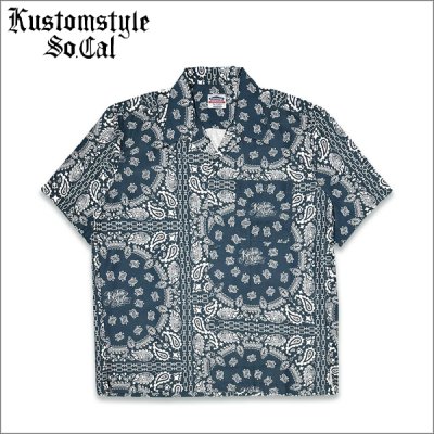 画像1: 【送料無料】KustomStyle カスタムスタイル NORM BANDANA S/S オープンカラーシャツ NAVY