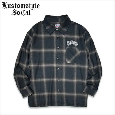 画像1: 【送料無料】KustomStyle カスタムスタイル HAVOC L/Sチェックシャツ BLACK