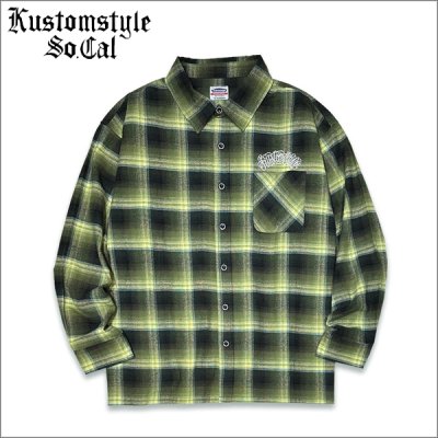 画像1: 【送料無料】KustomStyle カスタムスタイル HAVOC L/Sチェックシャツ GREEN