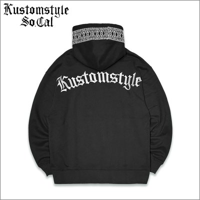 画像1: 【送料無料】KustomStyle カスタムスタイル ARCHED OLD ENGLISH プルオーバーパーカー BLACK