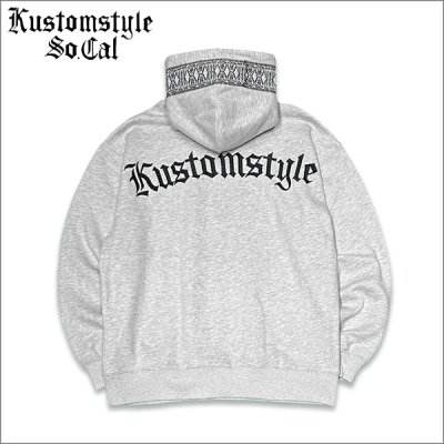 画像1: 【送料無料】KustomStyle カスタムスタイル ARCHED OLD ENGLISH プルオーバーパーカー ASH