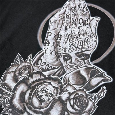 画像4: 【送料無料】KustomStyle カスタムスタイル SKULL ROSE PRAYING HANDS プルオーバーパーカー BLACK