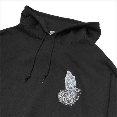 画像5: 【送料無料】KustomStyle カスタムスタイル SKULL ROSE PRAYING HANDS プルオーバーパーカー BLACK