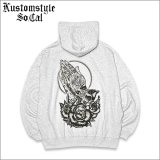 【送料無料】KustomStyle カスタムスタイル SKULL ROSE PRAYING HANDS プルオーバーパーカー ASH