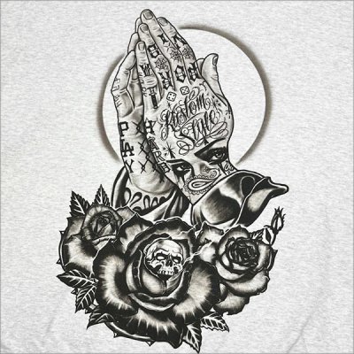 画像4: 【送料無料】KustomStyle カスタムスタイル SKULL ROSE PRAYING HANDS プルオーバーパーカー ASH
