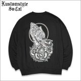 【送料無料】KustomStyle カスタムスタイル SKULL ROSE PRAYING HANDS クルーネックスウェット BLACK
