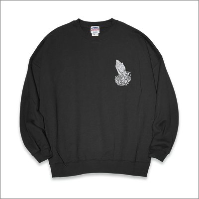 画像2: 【送料無料】KustomStyle カスタムスタイル SKULL ROSE PRAYING HANDS クルーネックスウェット BLACK