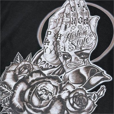 画像4: 【送料無料】KustomStyle カスタムスタイル SKULL ROSE PRAYING HANDS クルーネックスウェット BLACK