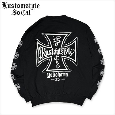 画像1: 【送料無料】KustomStyle カスタムスタイル IRON CROSS 25th クルーネックスウェット BLACK