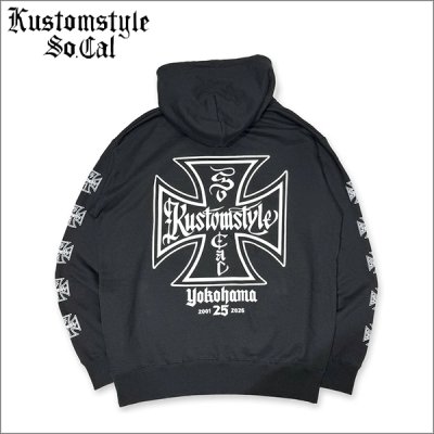 画像1: 【送料無料】KustomStyle カスタムスタイル IRON CROSS 25th プルオーバーパーカー BLACK