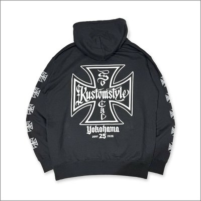 画像2: 【送料無料】KustomStyle カスタムスタイル IRON CROSS 25th ZIPパーカー BLACK