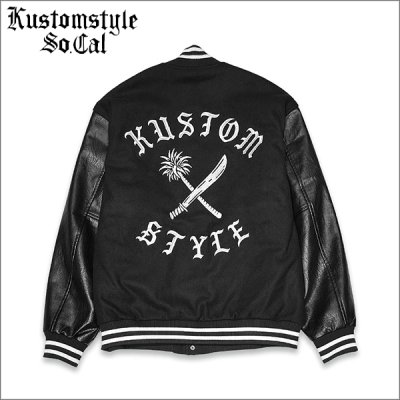 画像1: 【送料無料】KustomStyle x US VERSUS THEM BROTHERHOOD MELTON VARSITY JKT BLACK/WHITE