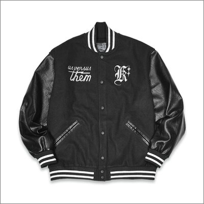 画像2: 【送料無料】KustomStyle x US VERSUS THEM BROTHERHOOD MELTON VARSITY JKT BLACK/WHITE