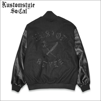 画像1: 【送料無料】KustomStyle x US VERSUS THEM BROTHERHOOD MELTON VARSITY JKT BLACK/BLACK