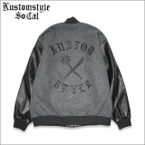 【送料無料】KustomStyle x US VERSUS THEM BROTHERHOOD MELTON VARSITY JKT CHARCOAL