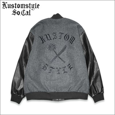 画像1: 【送料無料】KustomStyle x US VERSUS THEM BROTHERHOOD MELTON VARSITY JKT CHARCOAL