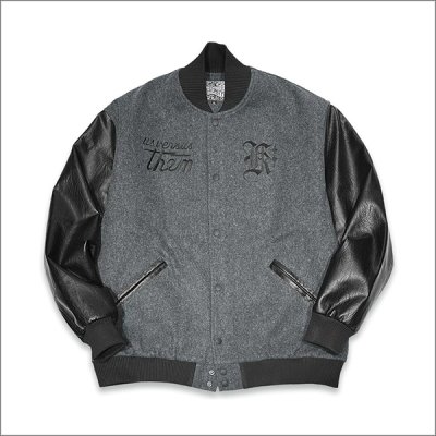 画像2: 【送料無料】KustomStyle x US VERSUS THEM BROTHERHOOD MELTON VARSITY JKT CHARCOAL