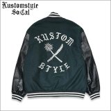 【送料無料】KustomStyle x US VERSUS THEM BROTHERHOOD MELTON VARSITY JKT GREEN