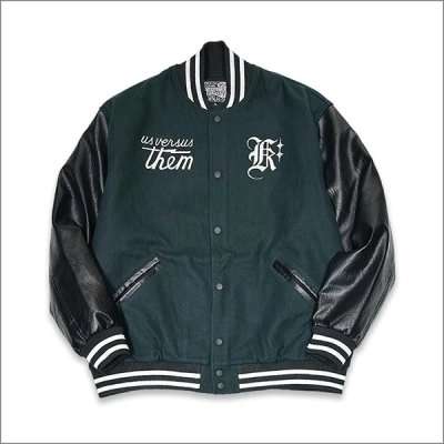 画像2: 【送料無料】KustomStyle x US VERSUS THEM BROTHERHOOD MELTON VARSITY JKT GREEN