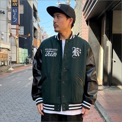 画像3: 【送料無料】KustomStyle x US VERSUS THEM BROTHERHOOD MELTON VARSITY JKT GREEN