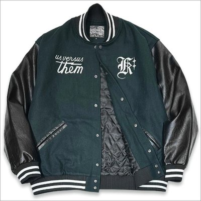 画像6: 【送料無料】KustomStyle x US VERSUS THEM BROTHERHOOD MELTON VARSITY JKT GREEN