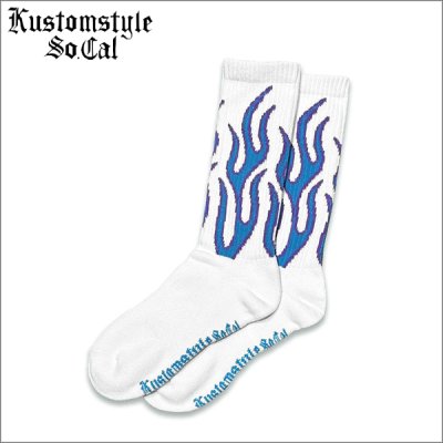 画像1: KustomStyle カスタムスタイル FLAMES SOCKS WHITE