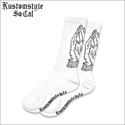 画像1: KustomStyle カスタムスタイル PRAYING HANDS SOCKS WHITE