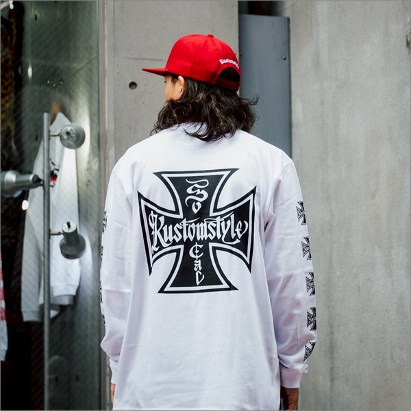 画像7: KustomStyle カスタムスタイル IRON CROSS L/S Tシャツ WHITE (7)