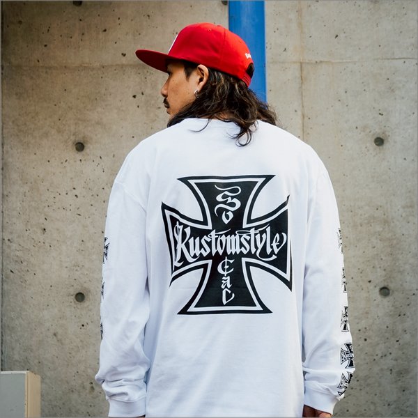 画像9: KustomStyle カスタムスタイル IRON CROSS L/S Tシャツ WHITE (9)
