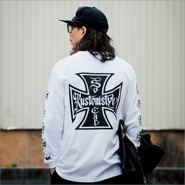 画像10: KustomStyle カスタムスタイル IRON CROSS L/S Tシャツ WHITE (10)