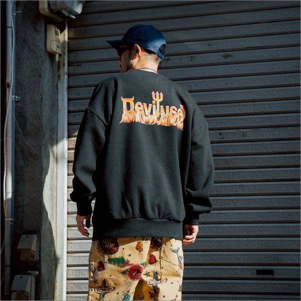 画像7: 【送料無料】Deviluse デビルユース Flame Logo クルーネックスウェット BLACK (7)