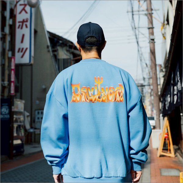 画像7: 【送料無料】Deviluse デビルユース Flame Logo クルーネックスウェット BLUE (7)
