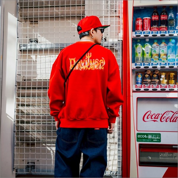 画像7: 【送料無料】Deviluse デビルユース Flame Logo クルーネックスウェット RED (7)