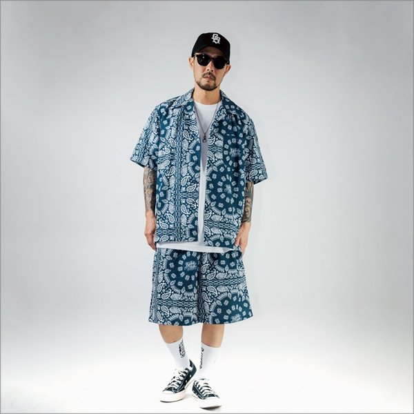 画像7: 【送料無料】KustomStyle カスタムスタイル NORM BANDANA S/S オープンカラーシャツ NAVY (7)