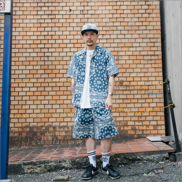 画像9: 【送料無料】KustomStyle カスタムスタイル NORM BANDANA S/S オープンカラーシャツ NAVY (9)