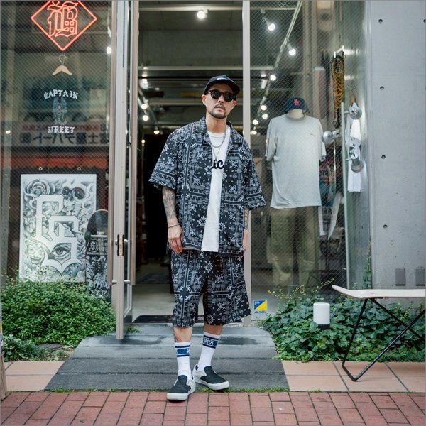 画像4: 【送料無料】BLUCO ブルコ オープンカラーシャツ -BANDANA- BLACK (4)