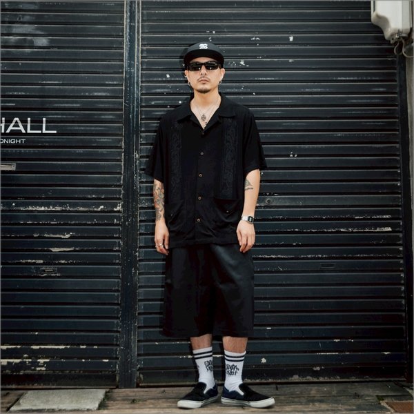画像8: 【送料無料】KustomStyle カスタムスタイル LONGROOF S/S キューバシャツ BLACK (8)