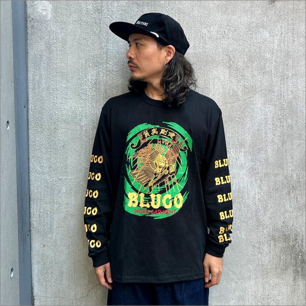 画像2: BLUCO ブルコ HEAVY DRY COTTON PRINT L/S TEE -Artwork by 遊鷹- BLACK (2)
