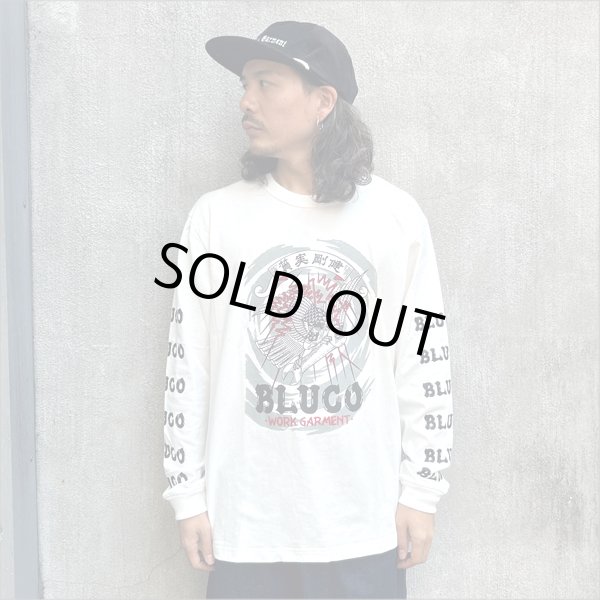 画像2: 【20％OFF】BLUCO ブルコ HEAVY DRY COTTON PRINT L/S TEE -Artwork by 遊鷹- WHITE (2)