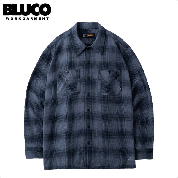 画像1: 【送料無料】BLUCO ブルコ OMBRE CHECK FLANNEL SHIRT NAVY (1)
