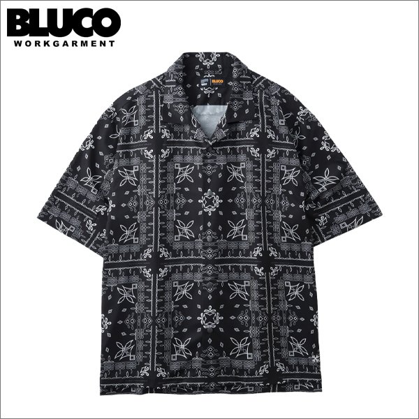 画像1: 【送料無料】BLUCO ブルコ オープンカラーシャツ -BANDANA- BLACK (1)