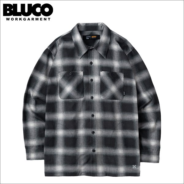 画像1: 【送料無料】BLUCO ブルコ プリントフランネルチェックシャツ -OMBRE- BLACK (1)