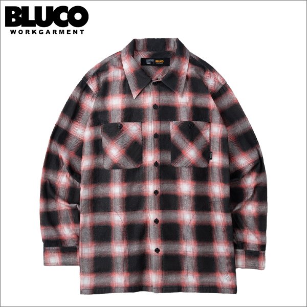 画像1: 【送料無料】BLUCO ブルコ プリントフランネルチェックシャツ -OMBRE- RED (1)