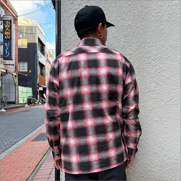 画像3: 【送料無料】BLUCO ブルコ プリントフランネルチェックシャツ -OMBRE- RED (3)