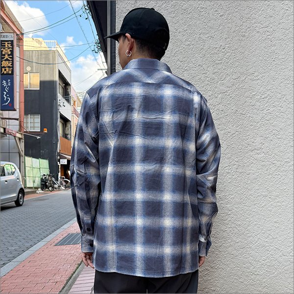 画像3: 【送料無料】BLUCO ブルコ プリントフランネルチェックシャツ -OMBRE- NAVY (3)