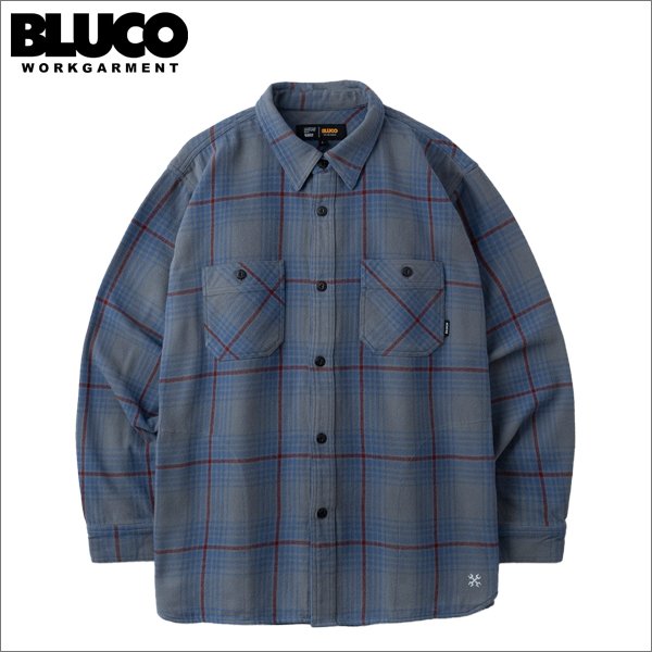 画像1: 【送料無料】BLUCO ブルコ ヘビーフランネルチェックシャツ -BUFFALO- GRAY (1)
