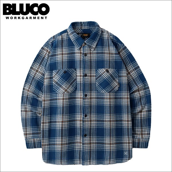 画像1: 【送料無料】BLUCO ブルコ ヘビーフランネルチェックシャツ -BUFFALO- NAVY (1)
