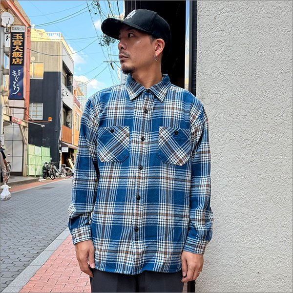 画像2: 【送料無料】BLUCO ブルコ ヘビーフランネルチェックシャツ -BUFFALO- NAVY (2)