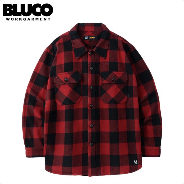 画像1: 【送料無料】BLUCO ブルコ ヘビーフランネルチェックシャツ -BLOCK- RED (1)